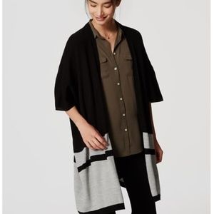 Loft Black And Gray Striped Poncho